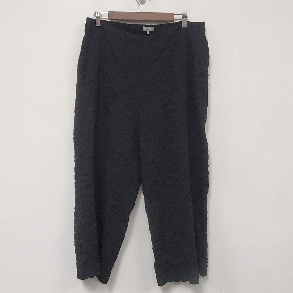 Habitat Womens Wide Leg Pull On Textured Pants Size L Black Lagenlook Stretch